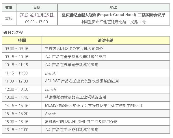 《國(guó)際電子商情》世健公司  10月 重慶“ADI產(chǎn)品在工業(yè)儀器儀表類及汽車電子領(lǐng)域的應(yīng)用”研討會(huì)